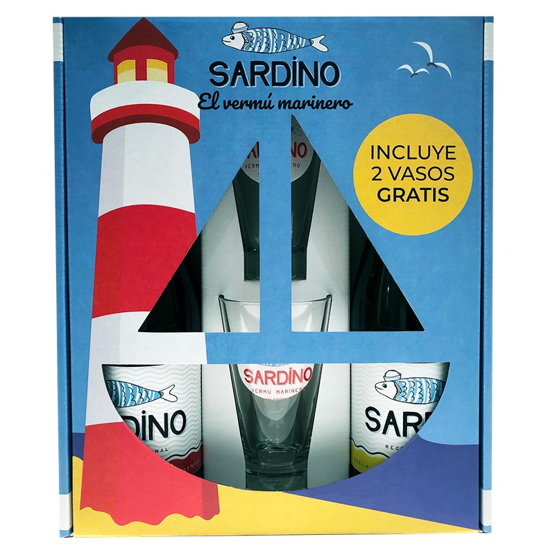 Pack Vermut Regalo Sardino Blanco y Rojo + Vasos